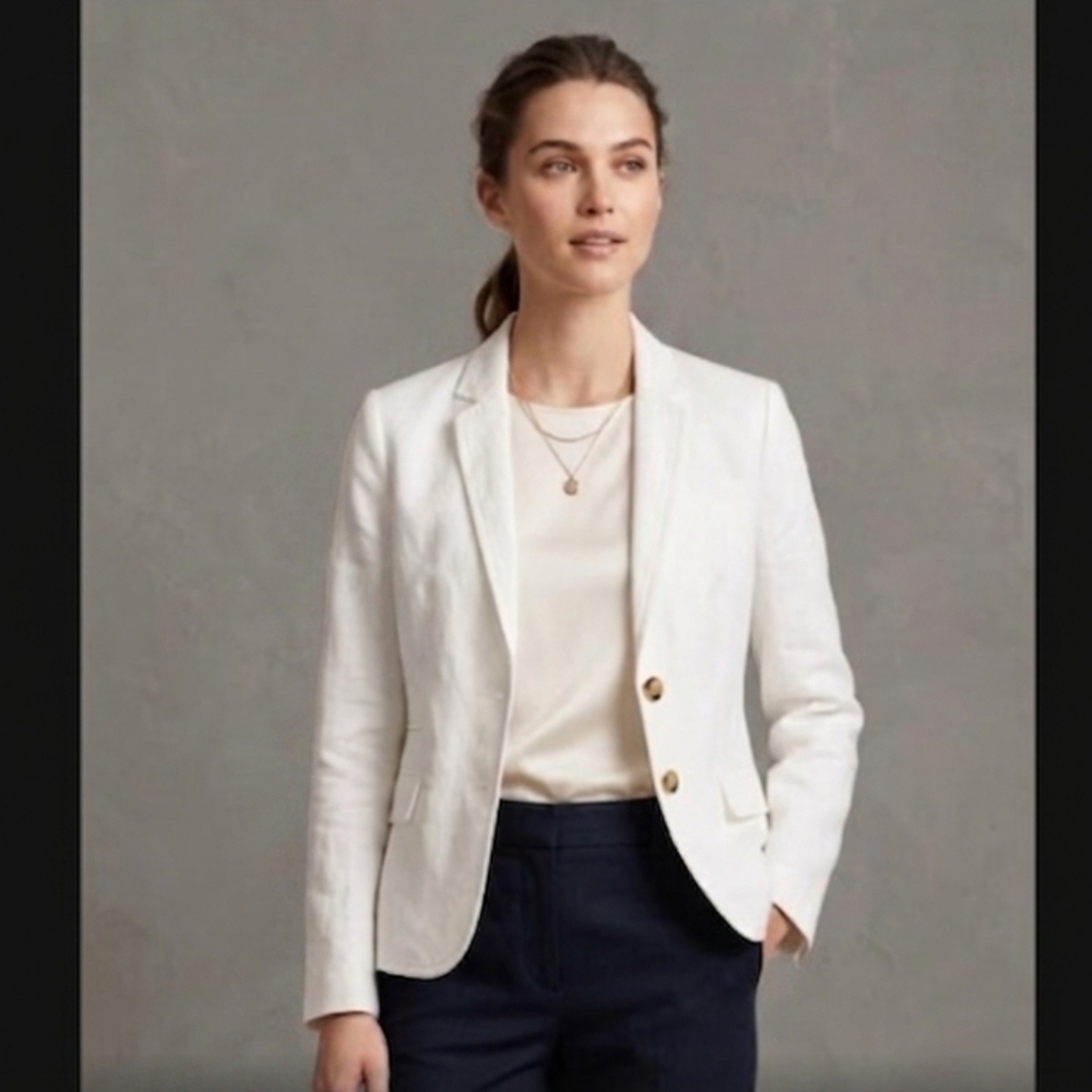 J. Crew White 100% Linen Schoolboy Blazer Size‎ 2